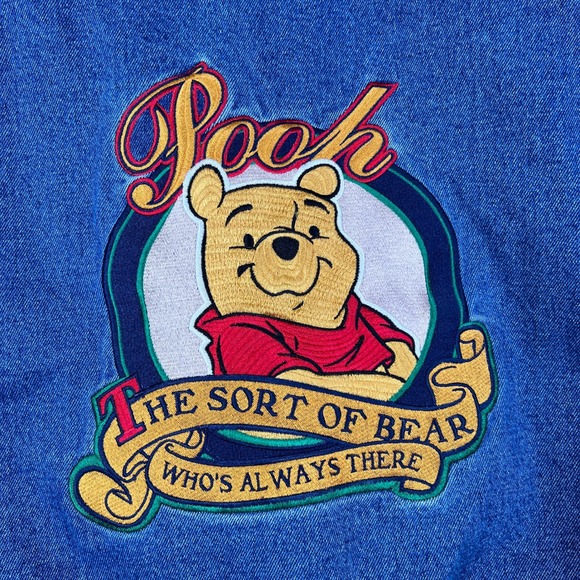 VTG Disney Winnie The Pooh Denim Varsity Jacket Mens L XXXTentacion Cartoon 90s - Picture 4 of 9